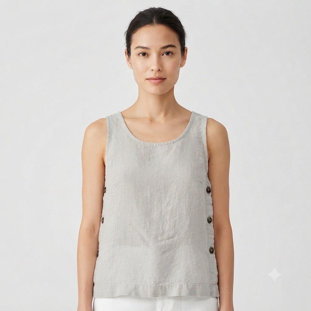 Universal Thread Top Womens Small Linen Blend Side Button Tank Beige